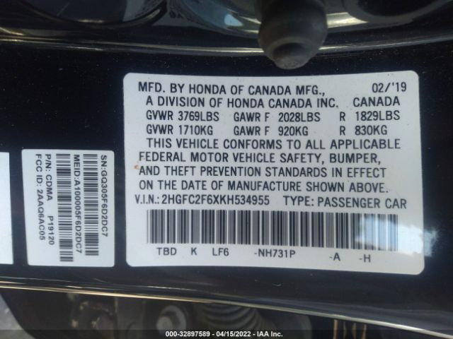 Photo 8 VIN: 2HGFC2F6XKH534955 - HONDA CIVIC SEDAN 