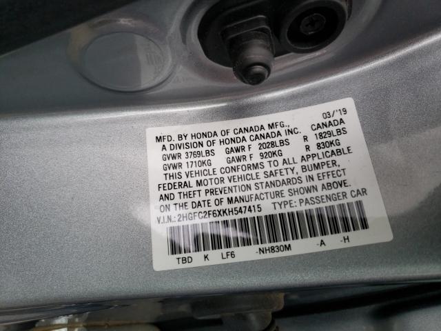 Photo 9 VIN: 2HGFC2F6XKH547415 - HONDA CIVIC LX 