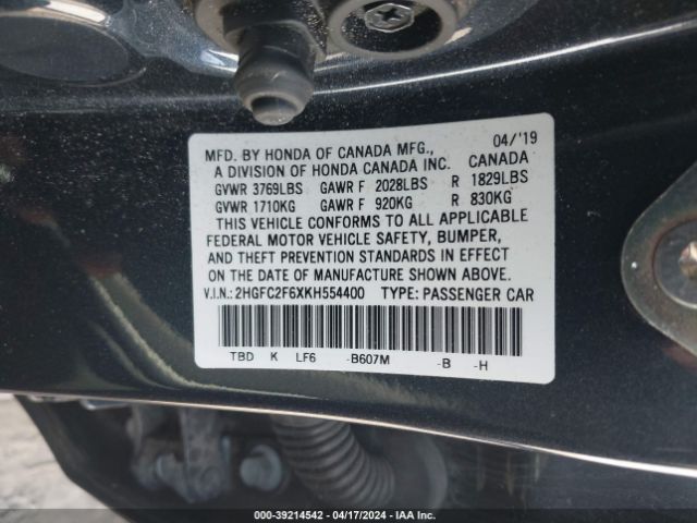 Photo 8 VIN: 2HGFC2F6XKH554400 - HONDA CIVIC 