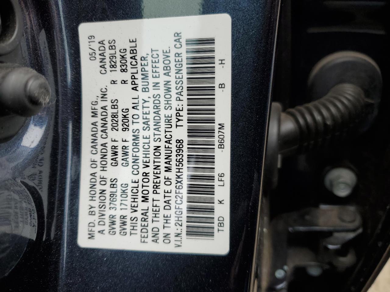 Photo 11 VIN: 2HGFC2F6XKH563968 - HONDA CIVIC 