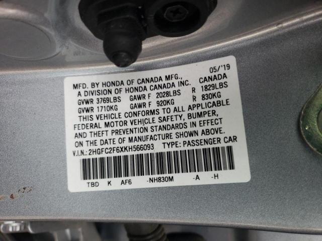 Photo 9 VIN: 2HGFC2F6XKH566093 - HONDA CIVIC LX 