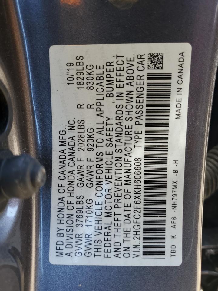 Photo 11 VIN: 2HGFC2F6XKH606608 - HONDA CIVIC 