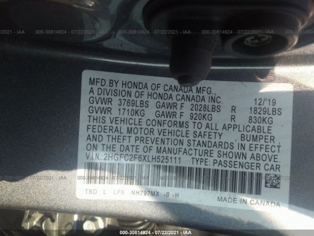 Photo 8 VIN: 2HGFC2F6XLH525111 - HONDA CIVIC SEDAN 