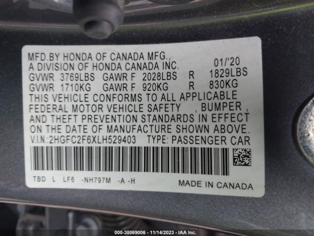 Photo 8 VIN: 2HGFC2F6XLH529403 - HONDA CIVIC 