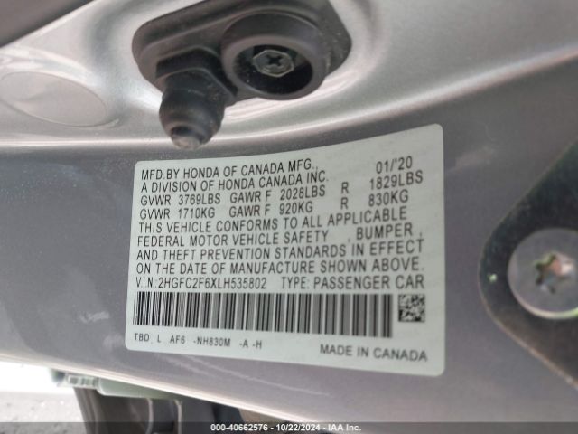 Photo 8 VIN: 2HGFC2F6XLH535802 - HONDA CIVIC 