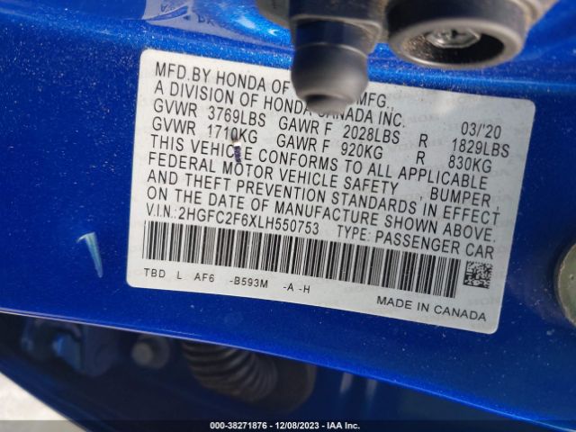 Photo 8 VIN: 2HGFC2F6XLH550753 - HONDA CIVIC 