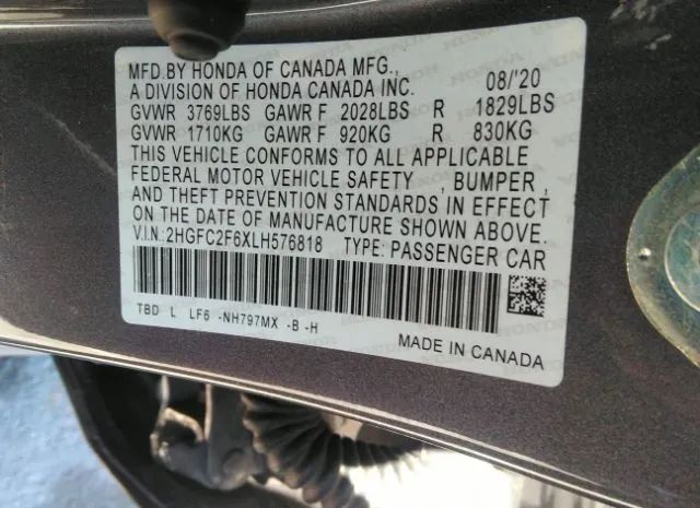 Photo 8 VIN: 2HGFC2F6XLH576818 - HONDA CIVIC SEDAN 