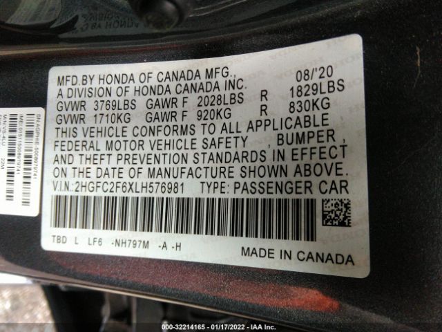 Photo 8 VIN: 2HGFC2F6XLH576981 - HONDA CIVIC SEDAN 