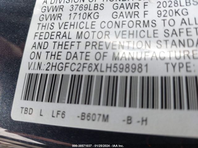 Photo 8 VIN: 2HGFC2F6XLH598981 - HONDA CIVIC 