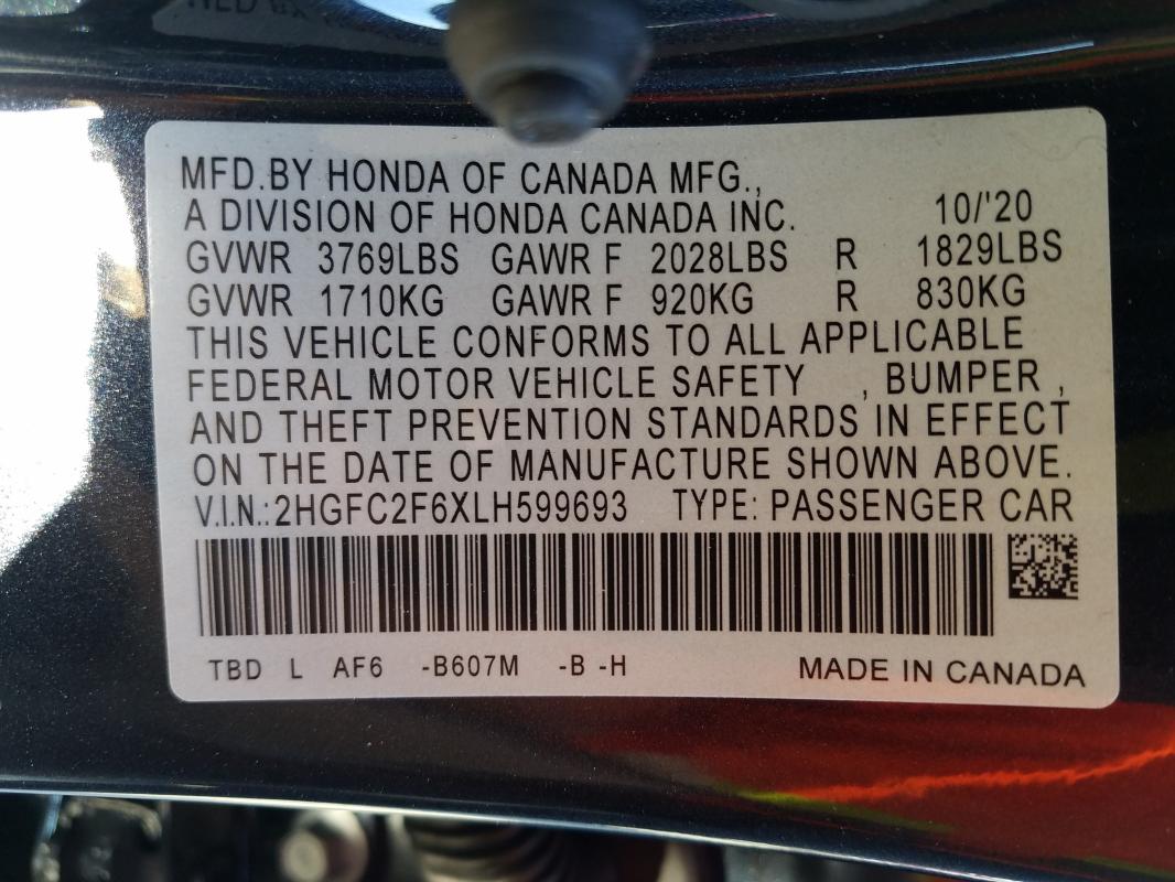 Photo 9 VIN: 2HGFC2F6XLH599693 - HONDA CIVIC LX 