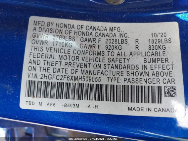 Photo 8 VIN: 2HGFC2F6XMH509055 - HONDA CIVIC 