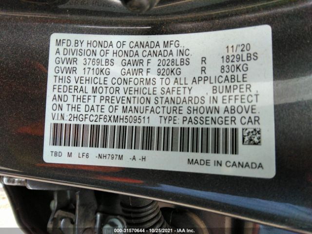 Photo 8 VIN: 2HGFC2F6XMH509511 - HONDA CIVIC SEDAN 