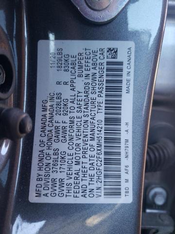 Photo 11 VIN: 2HGFC2F6XMH514210 - HONDA CIVIC 