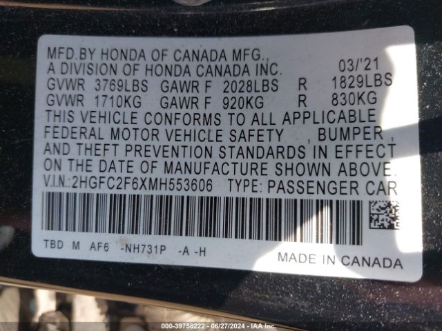 Photo 8 VIN: 2HGFC2F6XMH553606 - HONDA CIVIC 