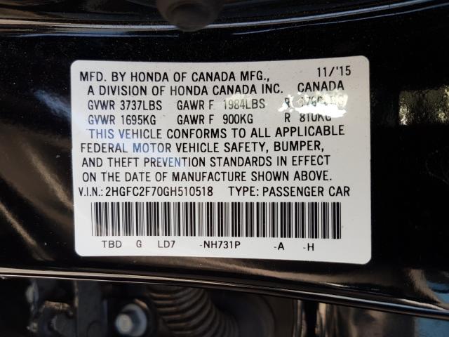 Photo 9 VIN: 2HGFC2F70GH510518 - HONDA CIVIC EX 