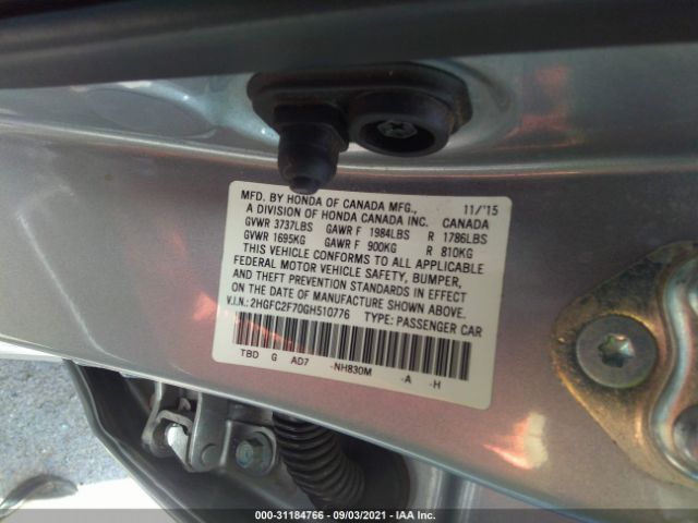 Photo 8 VIN: 2HGFC2F70GH510776 - HONDA CIVIC SEDAN 