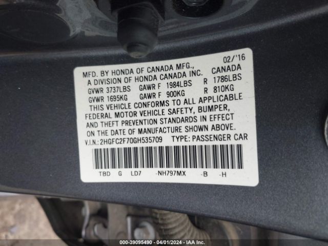 Photo 8 VIN: 2HGFC2F70GH535709 - HONDA CIVIC 