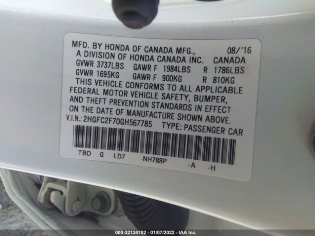 Photo 8 VIN: 2HGFC2F70GH567785 - HONDA CIVIC SEDAN 