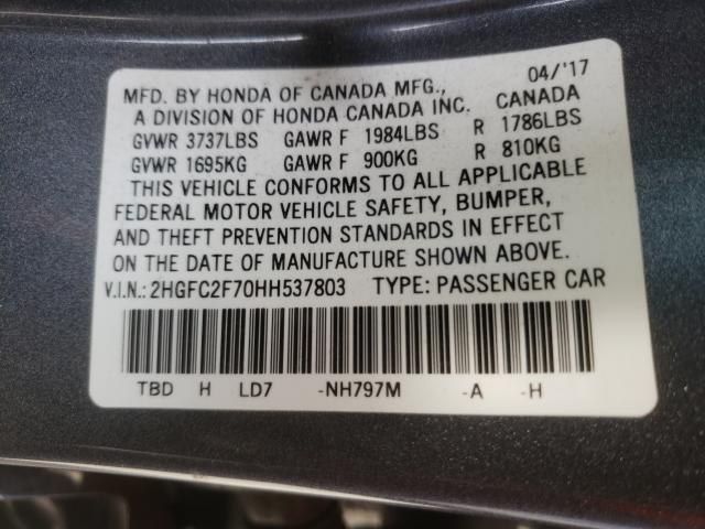 Photo 9 VIN: 2HGFC2F70HH537803 - HONDA CIVIC EX 