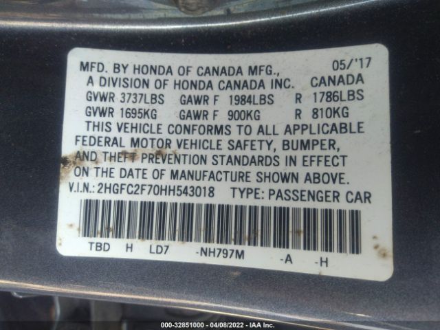 Photo 8 VIN: 2HGFC2F70HH543018 - HONDA CIVIC SEDAN 