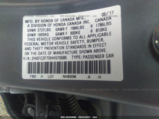 Photo 8 VIN: 2HGFC2F70HH570686 - HONDA CIVIC SEDAN 