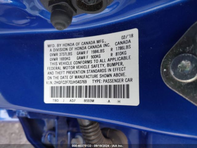 Photo 8 VIN: 2HGFC2F70JH540769 - HONDA CIVIC 