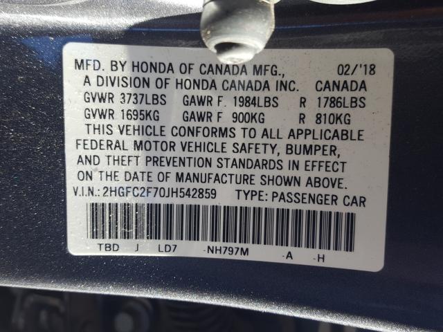 Photo 9 VIN: 2HGFC2F70JH542859 - HONDA CIVIC EX 