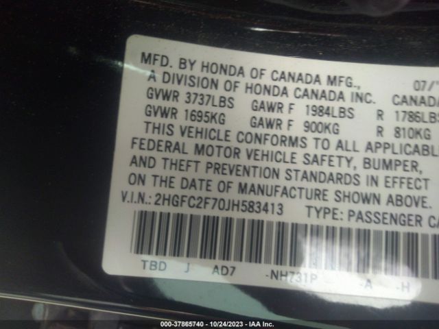 Photo 8 VIN: 2HGFC2F70JH583413 - HONDA CIVIC 