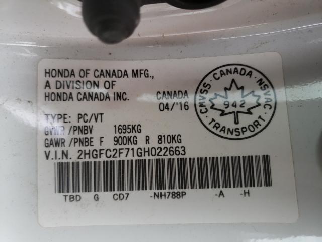 Photo 9 VIN: 2HGFC2F71GH022663 - HONDA CIVIC EX 