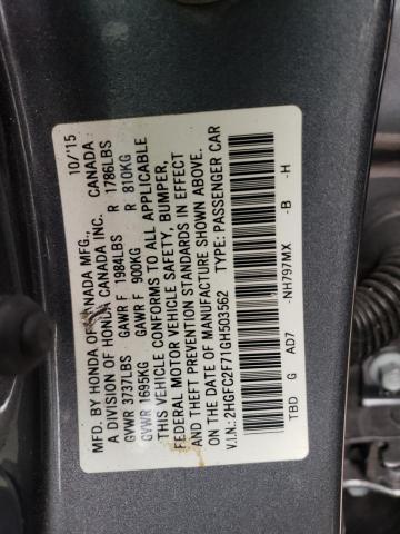 Photo 9 VIN: 2HGFC2F71GH503562 - HONDA CIVIC EX 