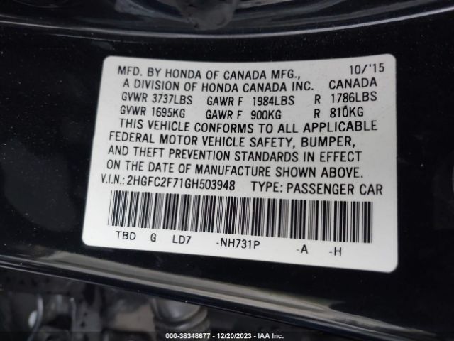 Photo 8 VIN: 2HGFC2F71GH503948 - HONDA CIVIC 