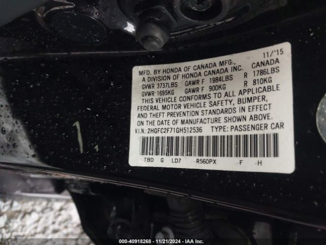 Photo 8 VIN: 2HGFC2F71GH512536 - HONDA CIVIC 