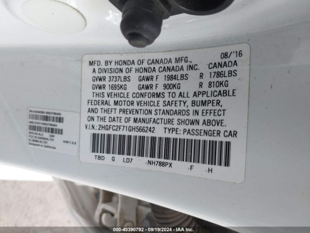 Photo 8 VIN: 2HGFC2F71GH566242 - HONDA CIVIC 