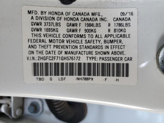 Photo 11 VIN: 2HGFC2F71GH576172 - HONDA CIVIC EX 