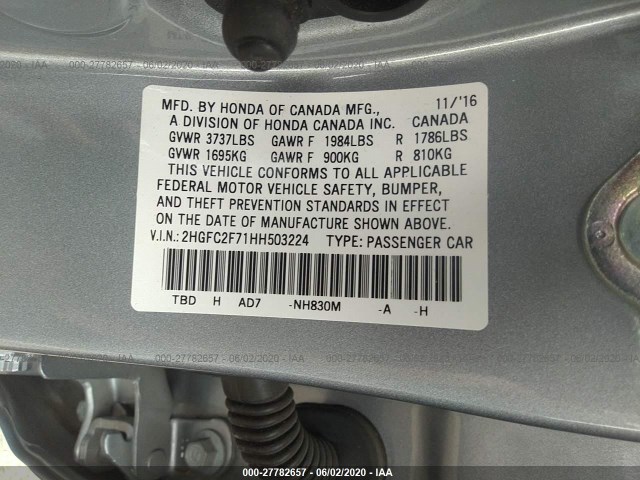 Photo 8 VIN: 2HGFC2F71HH503224 - HONDA CIVIC SEDAN 