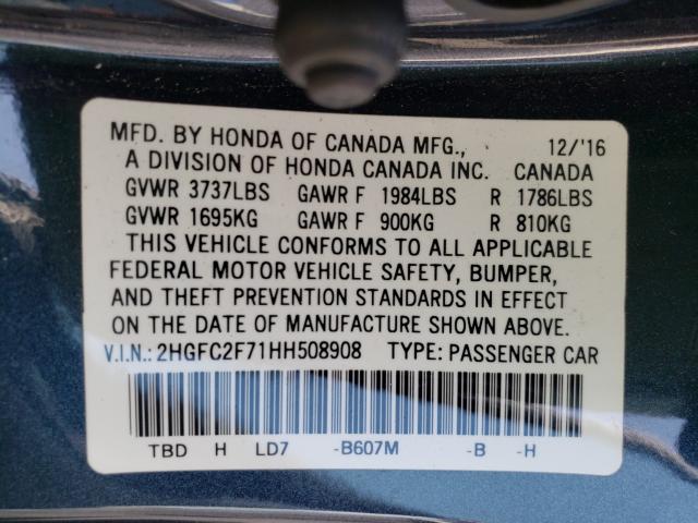 Photo 9 VIN: 2HGFC2F71HH508908 - HONDA CIVIC EX 