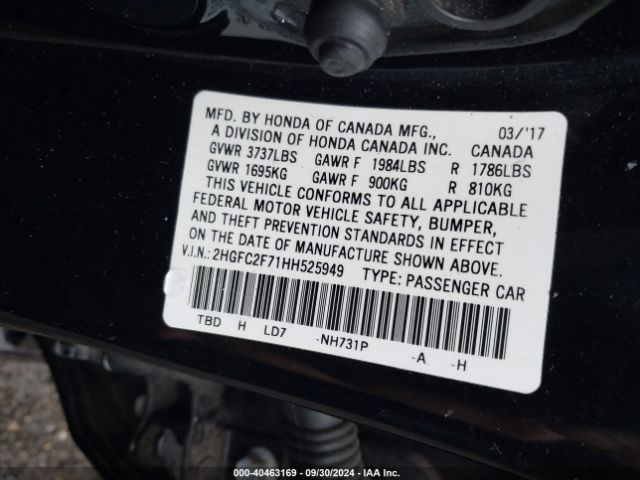 Photo 8 VIN: 2HGFC2F71HH525949 - HONDA CIVIC 