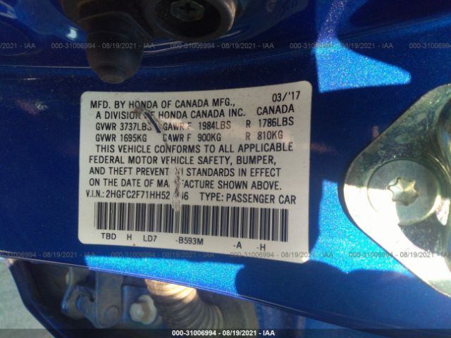 Photo 8 VIN: 2HGFC2F71HH529046 - HONDA CIVIC SEDAN 