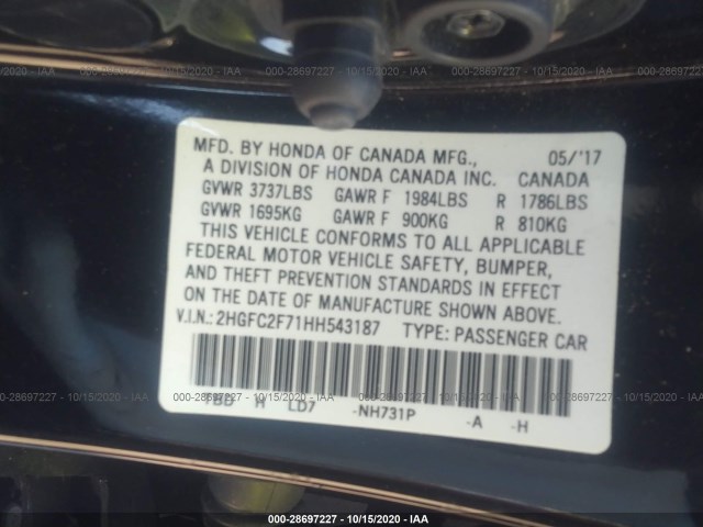 Photo 8 VIN: 2HGFC2F71HH543187 - HONDA CIVIC SEDAN 