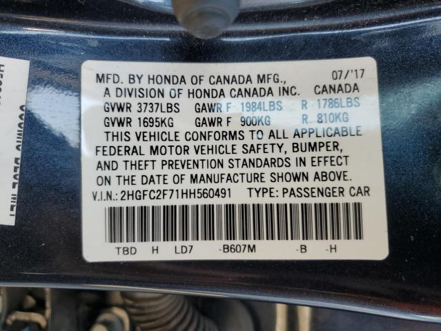 Photo 9 VIN: 2HGFC2F71HH560491 - HONDA CIVIC EX 