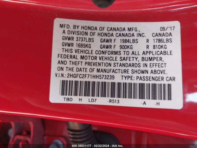 Photo 8 VIN: 2HGFC2F71HH573239 - HONDA CIVIC 