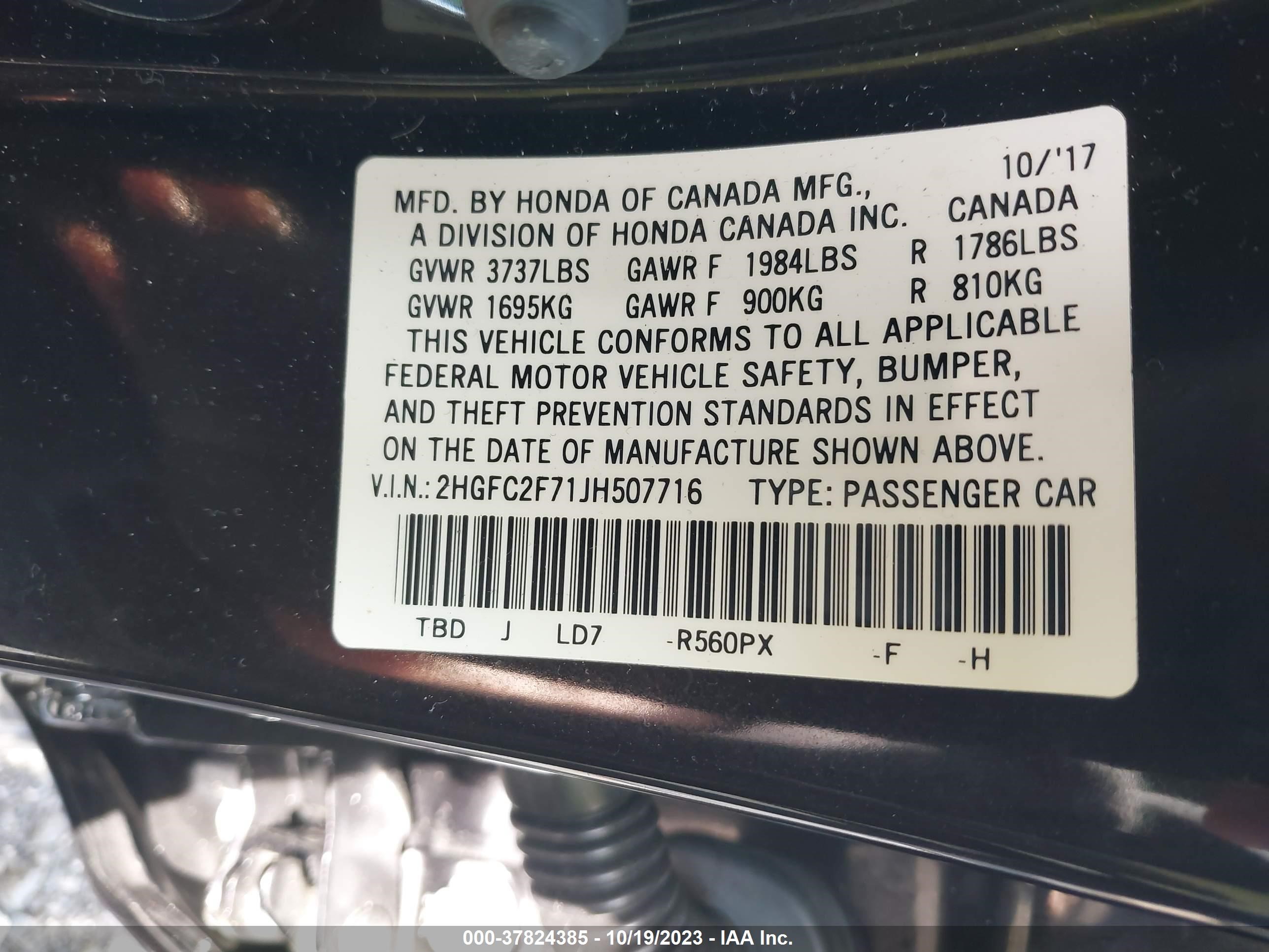 Photo 8 VIN: 2HGFC2F71JH507716 - HONDA CIVIC 