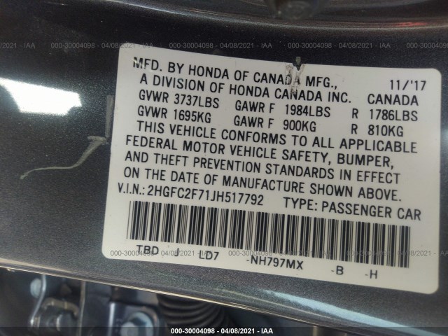 Photo 8 VIN: 2HGFC2F71JH517792 - HONDA CIVIC SEDAN 