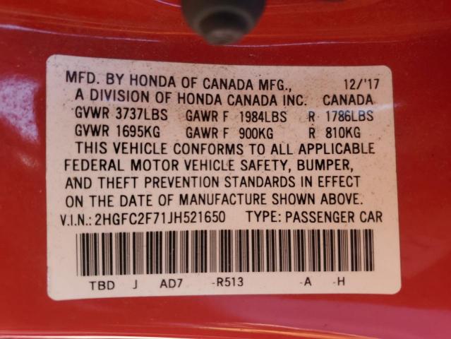 Photo 11 VIN: 2HGFC2F71JH521650 - HONDA CIVIC 