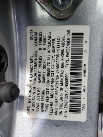 Photo 9 VIN: 2HGFC2F71JH550999 - HONDA CIVIC EX 