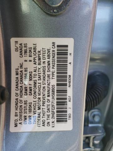 Photo 11 VIN: 2HGFC2F71JH568905 - HONDA CIVIC 