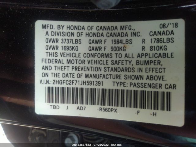 Photo 8 VIN: 2HGFC2F71JH591391 - HONDA CIVIC SEDAN 