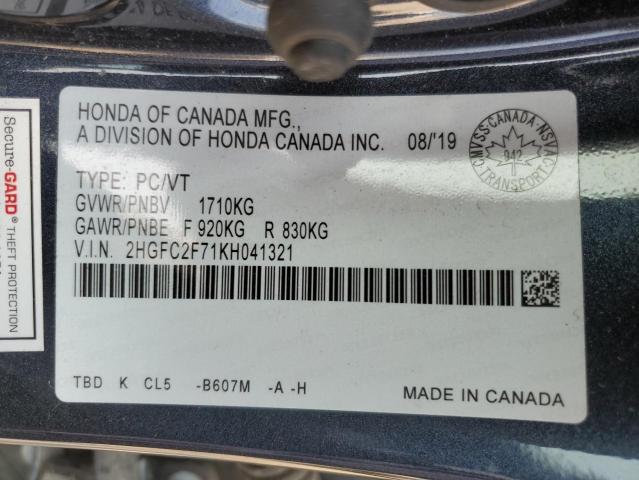 Photo 11 VIN: 2HGFC2F71KH041321 - HONDA CIVIC EX 