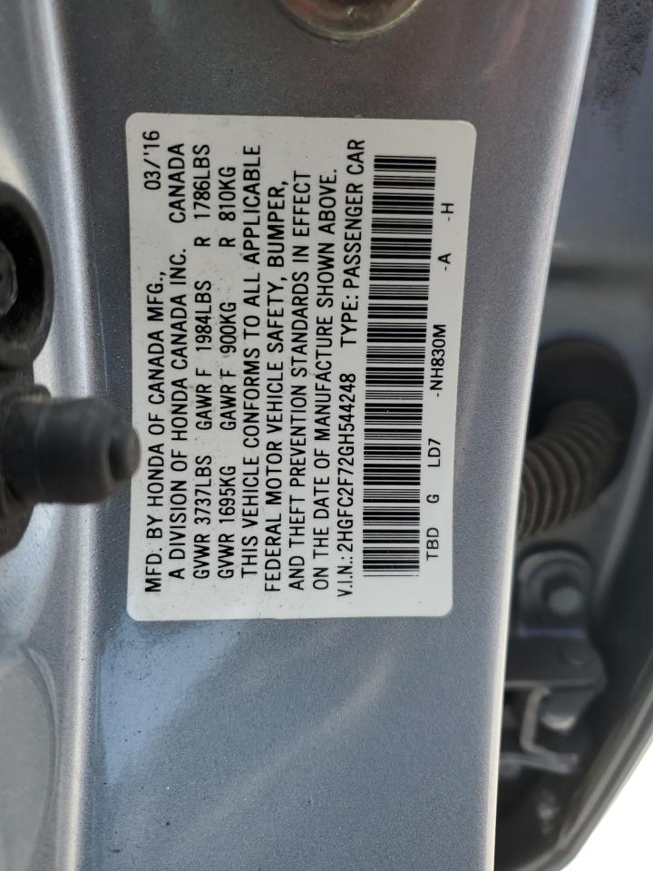 Photo 12 VIN: 2HGFC2F72GH544248 - HONDA CIVIC 