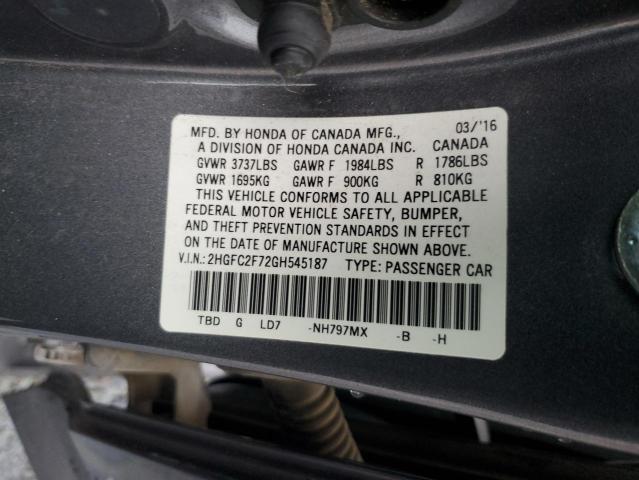 Photo 12 VIN: 2HGFC2F72GH545187 - HONDA CIVIC EX 